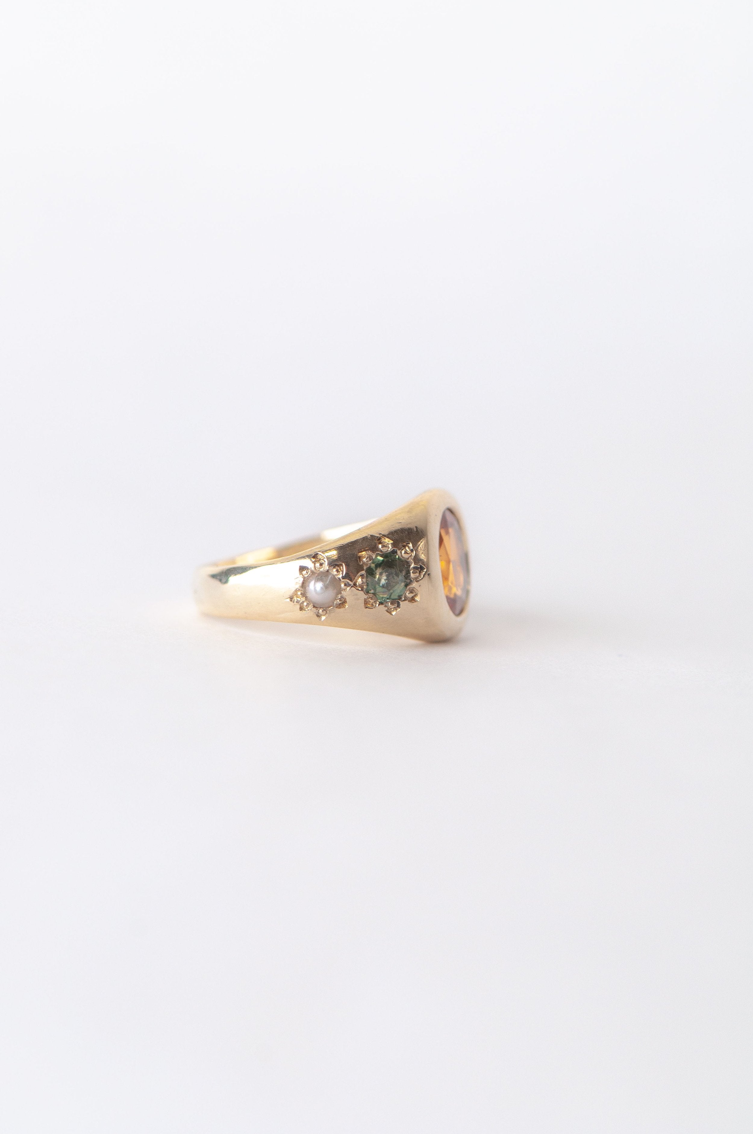 Sarah's Ring - 1.10ct spess garnet with sapphire and pearl.